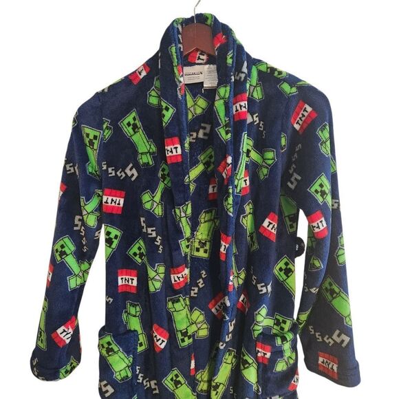 Minecraft Boys Luxe Plush Pajama Robe Size Large 10/12 Blue Green - Picture 4 of 8